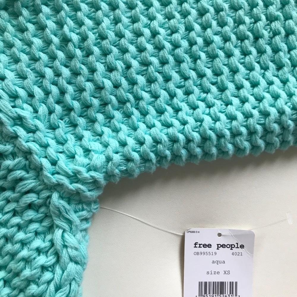 Free People Cowl Neck Chunky Knit Aqua Sweater - Picture 6 of 7